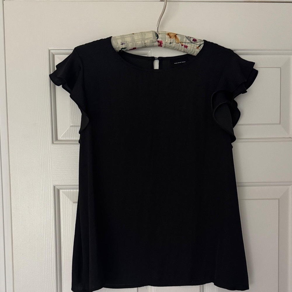 Who What Wear Black Ruffle Sleeve Blouse